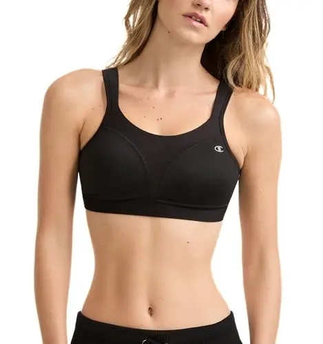 Champion high-impact sports bra for D cup with adjustable straps and moisture-wicking fabric