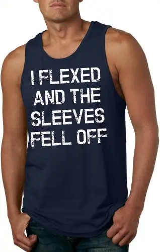 Crazy Dog funny gym tank top with 'I flexed and the sleeves fell off' design