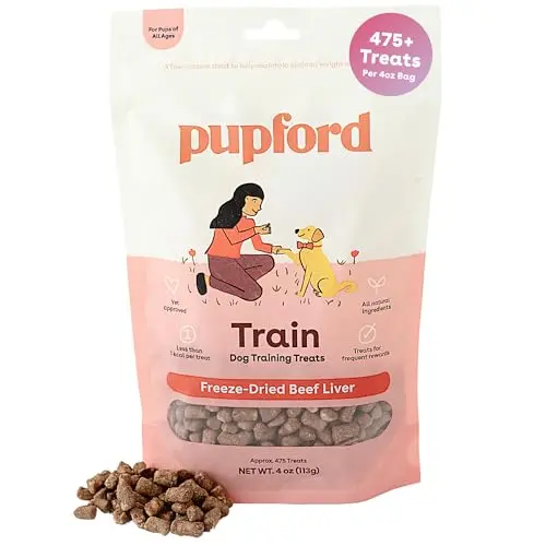 Pupford freeze-dried beef liver training treats for dogs in a portable pouch