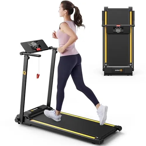 UREVO walking pad treadmill with HIIT programs and foldable design