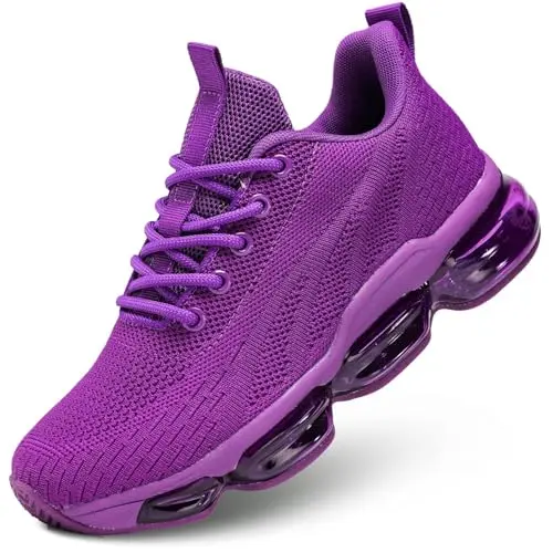 Women's air walking shoes in purple with mesh upper