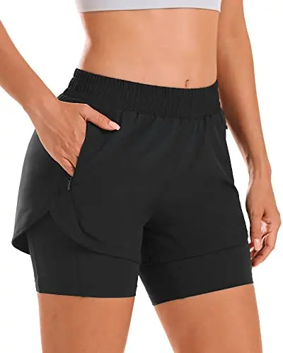 Stelle women's 2-in-1 running shorts with liner and zipper pockets