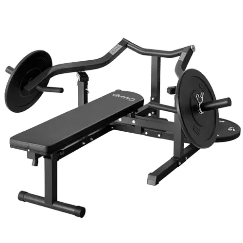 GMWD chest press machine with converging arms and folding bench in black