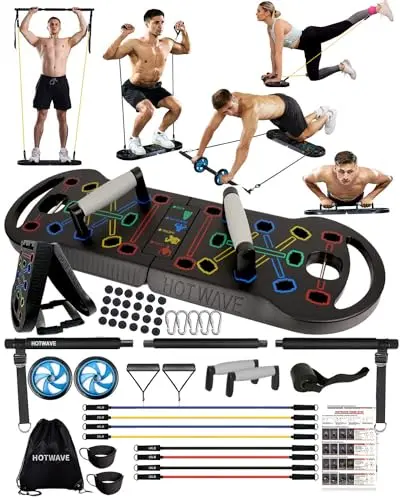 HOTWAVE portable exercise system with push up board and resistance bands
