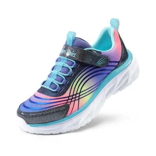 DREAM PAIRS Sparkle ColorBurst running shoes for girls in purple and rainbow colors