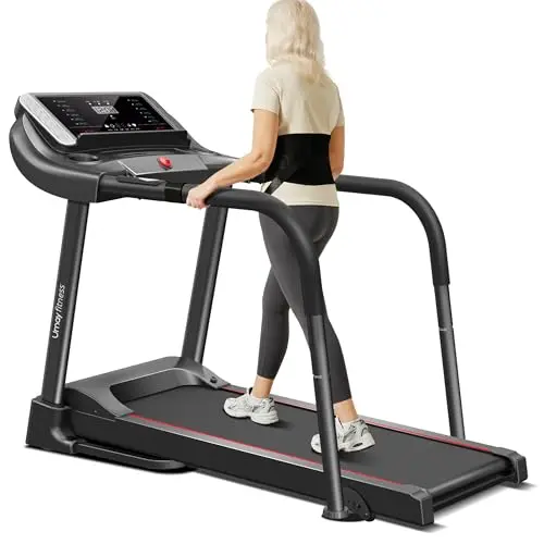 UMAY fitness treadmill with detachable handrails and pulse sensors