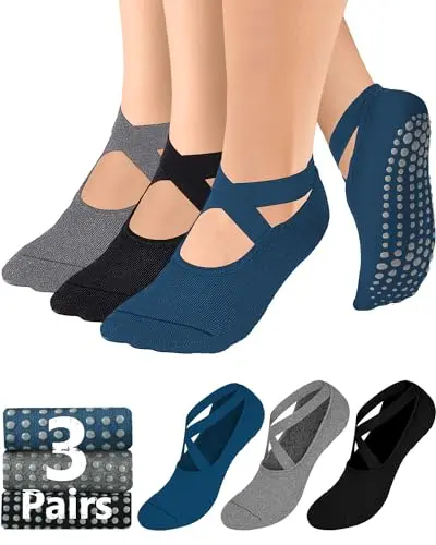 Pilates grip socks with crisscross straps and silicone grips