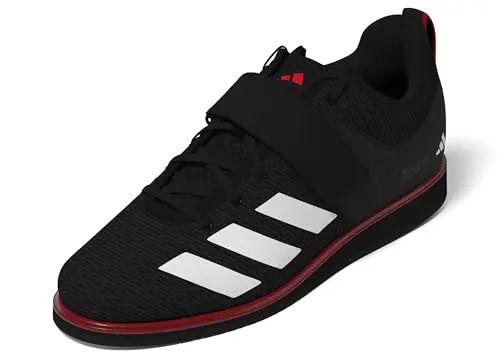 Adidas Powerlift 5 weightlifting shoes in black, white, and ruby colors