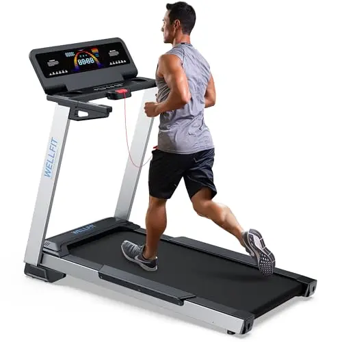 WELLFIT heavy-duty treadmill with pulse sensors and LED display