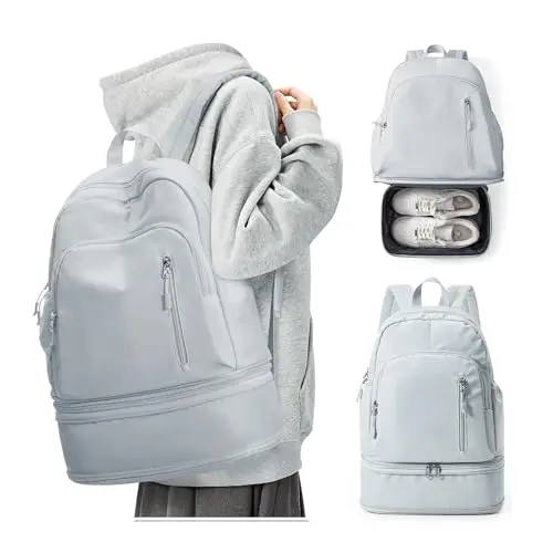 BJLFS blue foldable gym backpack with expandable bottom compartment