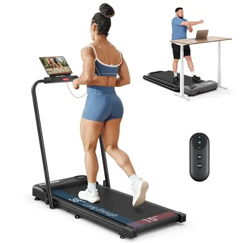 THERUN 2-in-1 foldable treadmill with wide belt