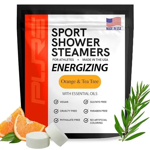 Pure Athlete orange and tea tree shower steamers for energy and recovery
