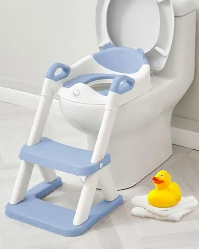 Forbena blue and white potty training seat with step stool and handles