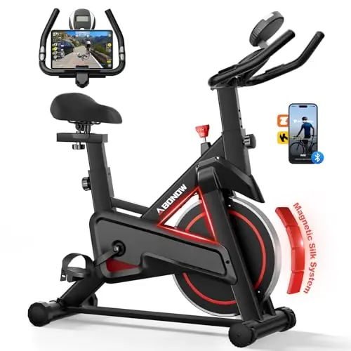 Abonow stationary bike with adjustable seat and tablet mount
